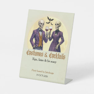 Elegant Skeleton Costume Cocktail Halloween Party Pedestal Sign