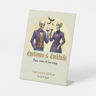 Elegant Skeleton Costume Cocktail Halloween Party Pedestal Sign
