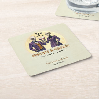 Elegant Skeleton Costume Cocktail Halloween Party Square Paper Coaster