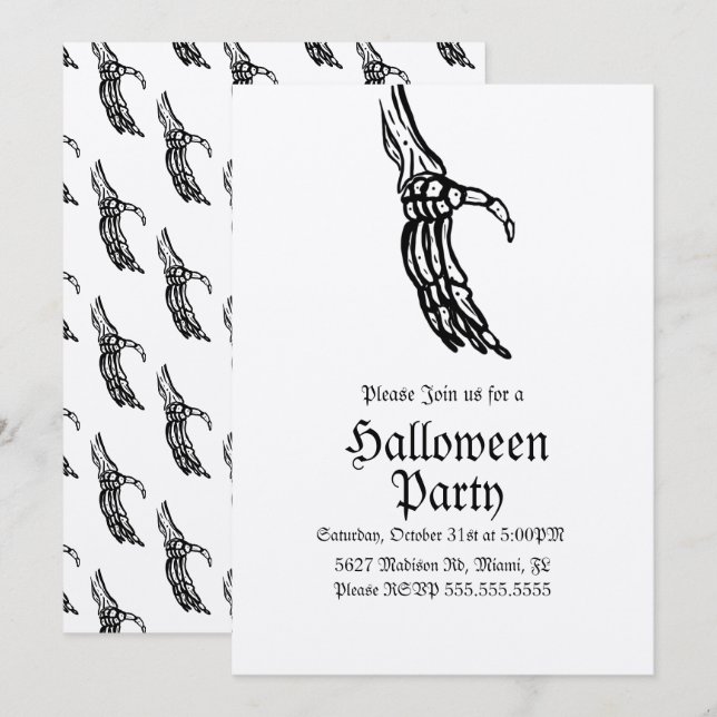 Elegant Skeleton Hands Halloween Birthday Party  Invitation (Front/Back)