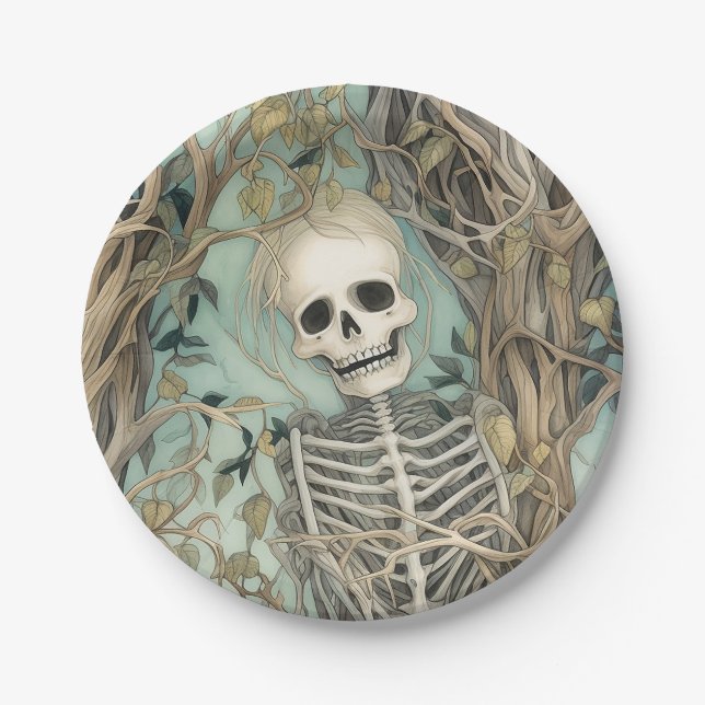 Elegant Skeleton Vintage Halloween  Paper Plate (Front)