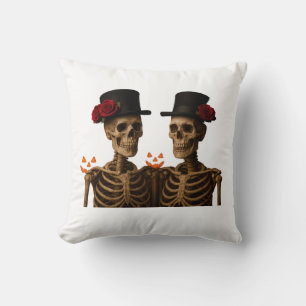 Elegant Skeletons with Roses – Gothic Halloween Throw Pillow