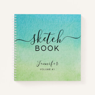 Elegant Sketchbook Your Name Script Blue Green Notebook