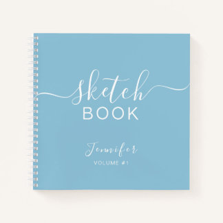 Elegant Sketchbook Your Name Script Light Blue Notebook