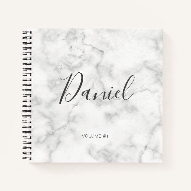 Elegant Sketchbook Your Name Script Marble chic    Notebook (Front)