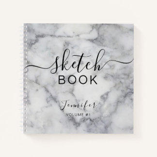 Elegant Sketchbook Your Name Script Marble Notebook