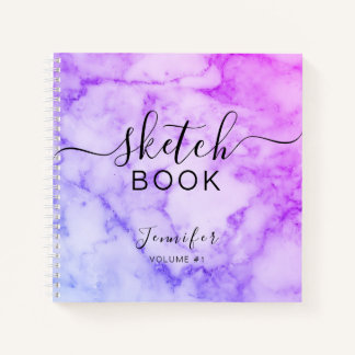 Elegant Sketchbook Your Name Script Marble Notebook