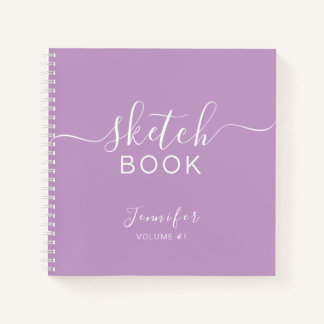 Elegant Sketchbook Your Name Script Purple Notebook