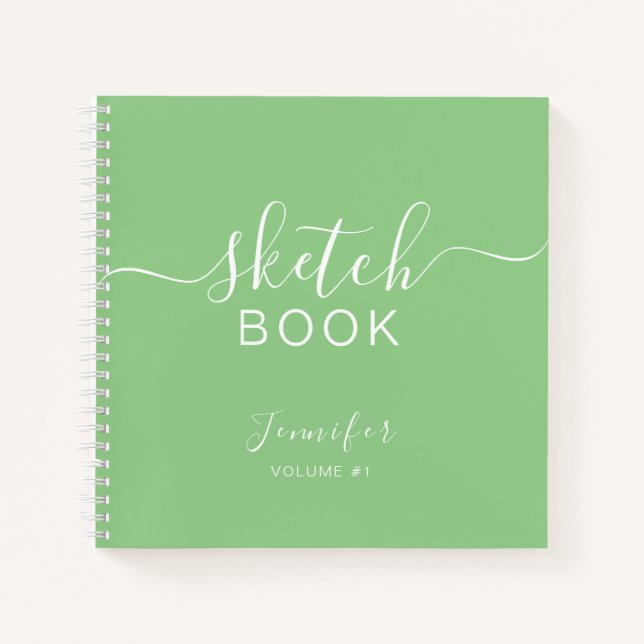 Elegant Sketchbook Your Name Script Sage Green Notebook (Front)