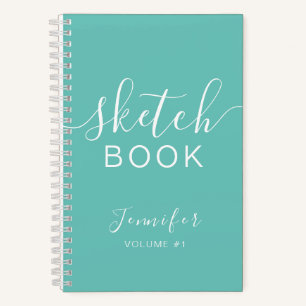 Elegant Sketchbook Your Name Script Teal Blue Notebook
