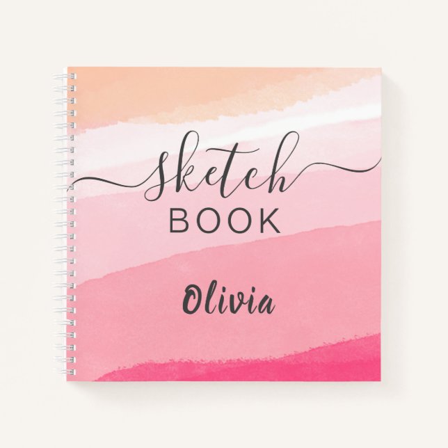 Elegant  Sketchbook Your Name Script Watercolor Notebook (Front)