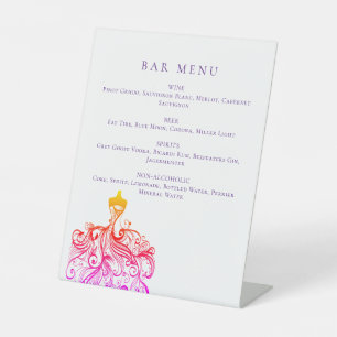 Elegant Sketched Quinceañera Dress Bar Menu Pedestal Sign