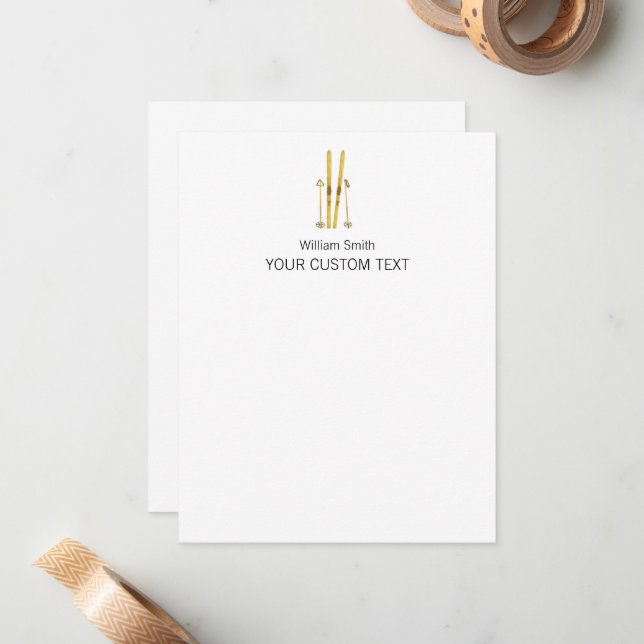 Elegant Ski Skier Personal Stationery  Card (Front/Back In Situ)