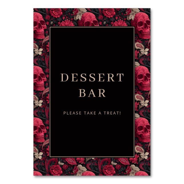 Elegant Skull Dessert Bar Sign Table Number (Front)