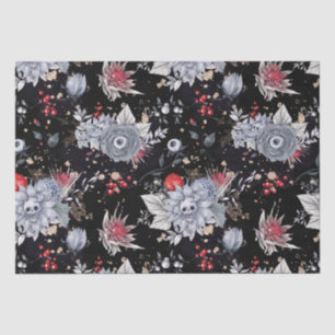 Elegant Skull Roses Coffin Silver Black  Tissue Paper