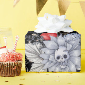 Elegant Skull Roses Coffin Silver Black Wrapping Paper