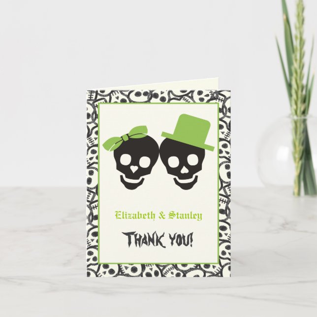 Elegant skulls Halloween green wedding Thank You (Front)