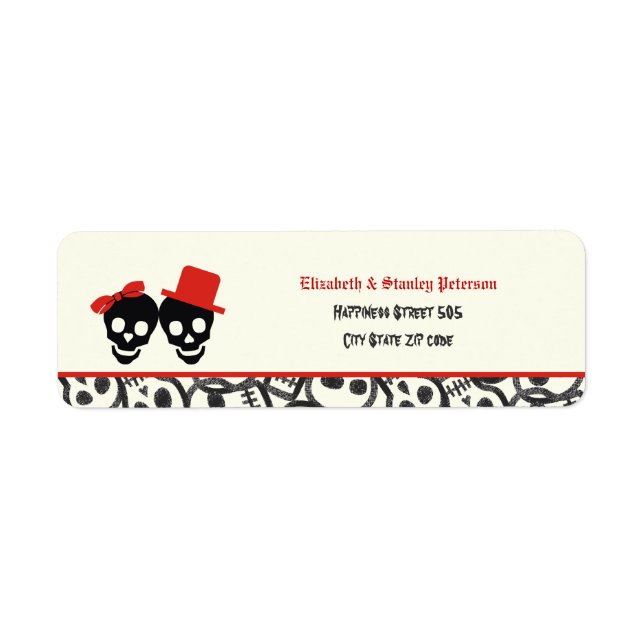 Elegant skulls Halloween red wedding label (Front)
