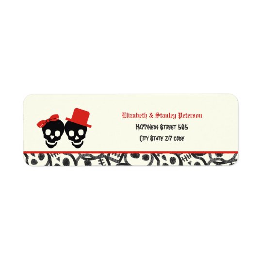 Elegant skulls Halloween red wedding label Return Address Label