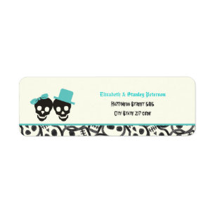Elegant skulls Halloween turquoise wedding label