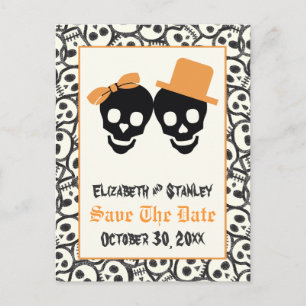 Elegant skulls Halloween wedding Save the Date Announcement Postcard