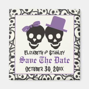 Elegant skulls Halloween wedding Save the Date Magnet