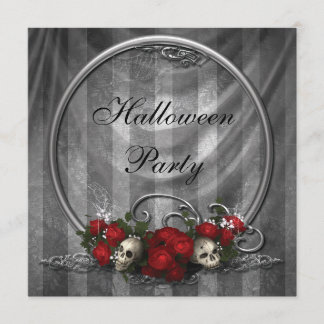 Elegant Skulls & Roses Halloween Party Invites