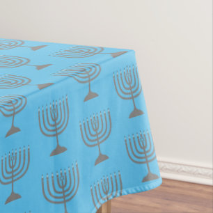 Elegant Sky Blue Chanukah Hanukkiyah MENORAH Tablecloth