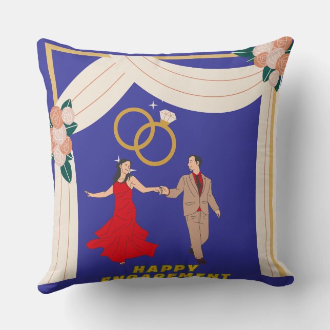 Elegant Sky Blue Engagement Throw Pillow, Pillow (Back)