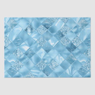 Elegant Sky Blue Glitter Diamond Lattice Pattern Tissue Paper