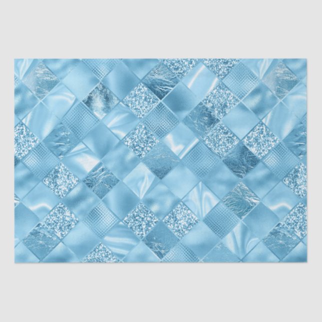 Elegant Sky Blue Glitter Diamond Lattice Pattern Tissue Paper (Front)