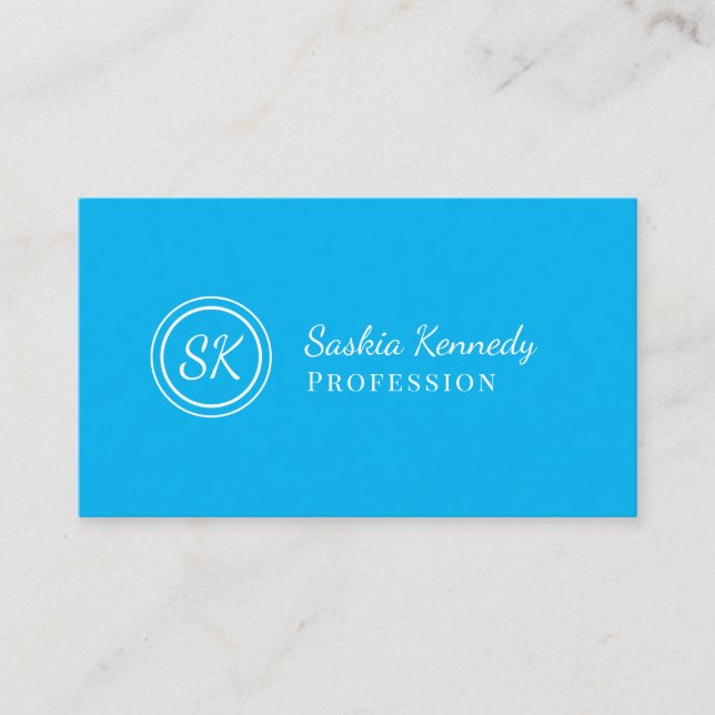 Elegant Sky Blue Script Professional Monogram Business Card (Front)
