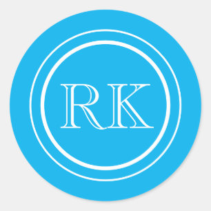 Elegant Sky Blue Script Professional Monogram Classic Round Sticker