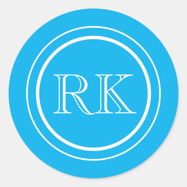 Elegant Sky Blue Script Professional Monogram Classic Round Sticker (Front)