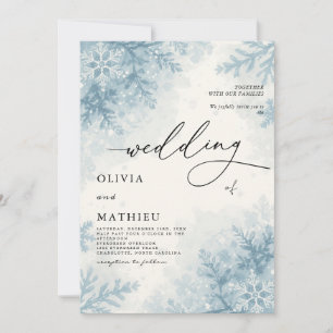 Elegant Sky Blue Snowflake Winter Wedding Invitation
