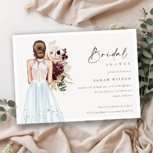Elegant Sky Blue Wedding Gown Bridal Shower Invite
