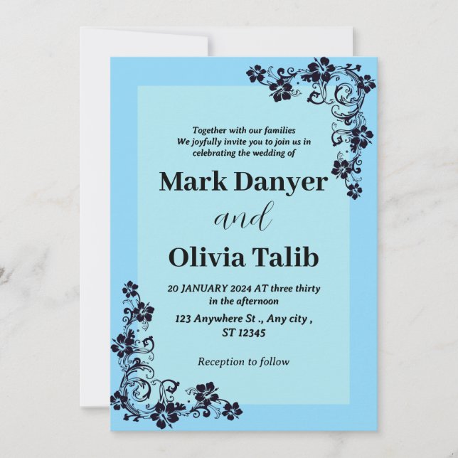 Elegant Sky Blue Wedding Invitation – Romantic (Front)