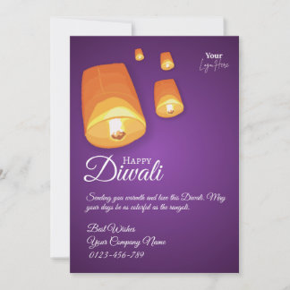 Elegant Sky Lantern Diwali Greeting Card