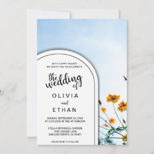 Elegant Sky Sunflowers Summer Floral Wedding Invitation