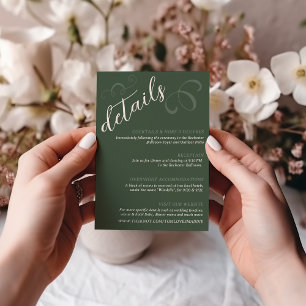 Elegant Slant Script Dark Green Wedding Details Enclosure Card