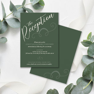 Elegant Slant Script Dark Green Wedding Reception Enclosure Card