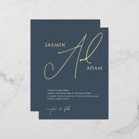 Elegant Slate Blue Gold Foil Script Wedding