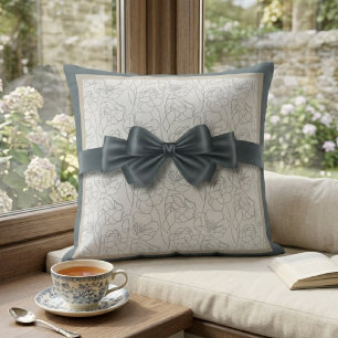 Elegant Slate Gray Modern Ribbon Motif Decorative Throw Pillow
