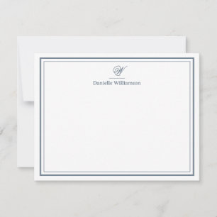 Elegant Slate Gray Monogram Double Border White Card