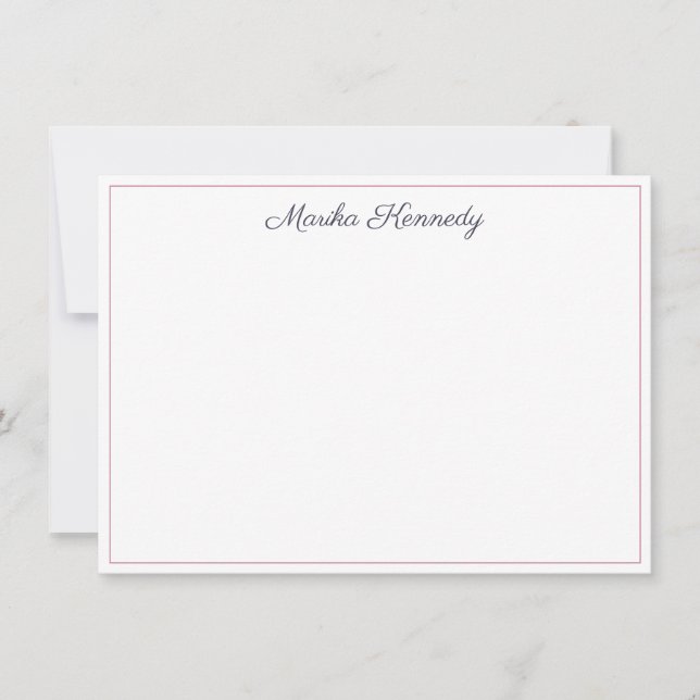 Elegant Slate Grey Script Blush Pink Border Card (Front)