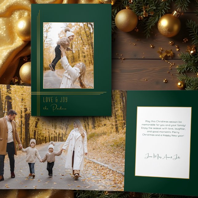 Elegant Sleek Green/Gold Modern Deco Style Photo Tri-Fold Card (Creator Uploaded)
