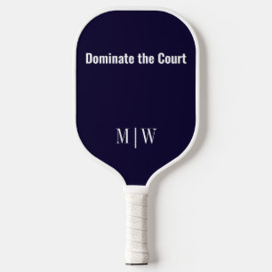 Elegant Slogan Navy Blue & White Modern Monogram Pickleball Paddle