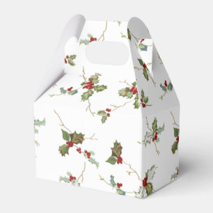 Elegant Small Christmas Holly on White Background Favor Box