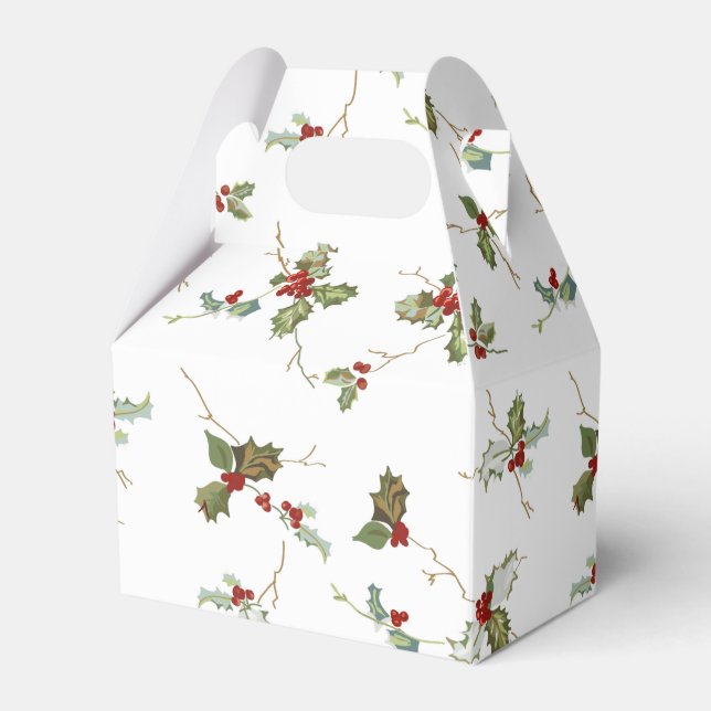 Elegant Small Christmas Holly on White Background Favor Box (Front Side)