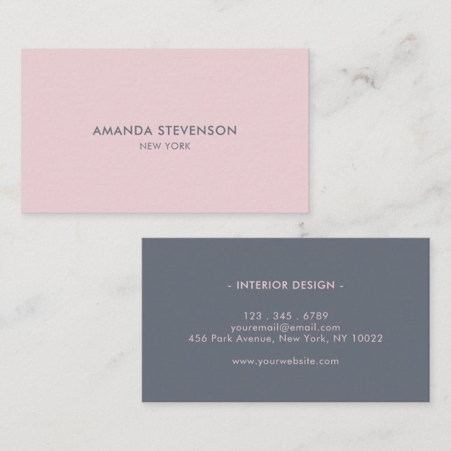 Elegant smoke blue and blush professional business card (Front/Back)